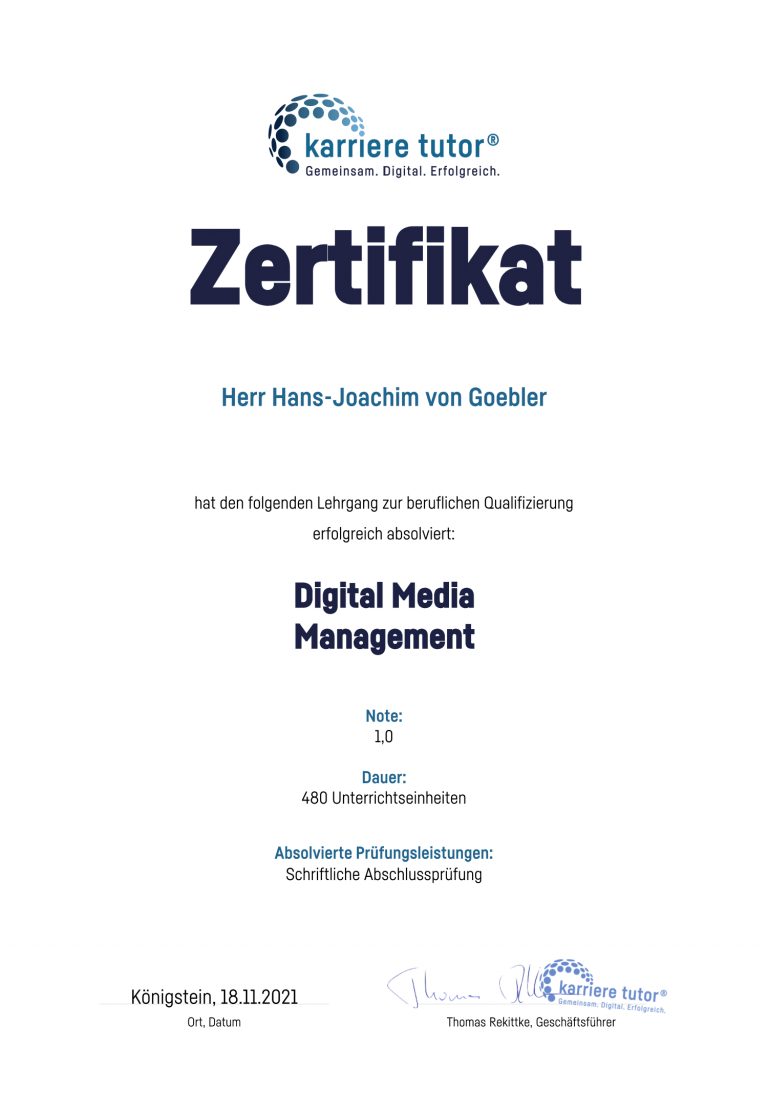 Zertifikat Digital Media Management