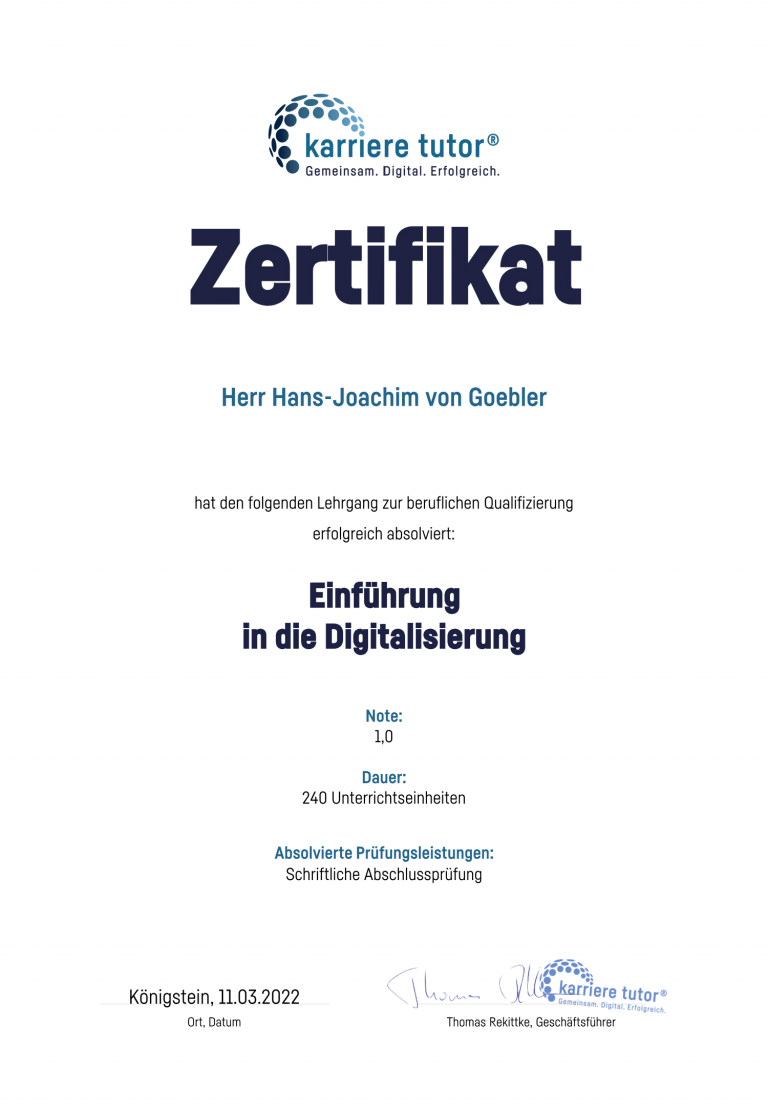 Zertifikat Einführung in die Digitalisierung