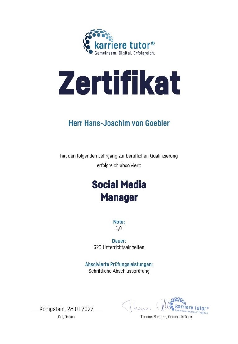 Zertifikat Social Media Manager
