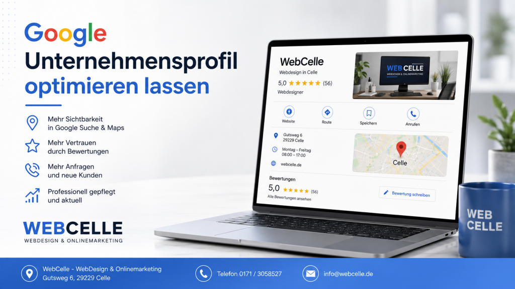 Visualisierung zur Optimierung eines Google Unternehmensprofils durch WebCelle