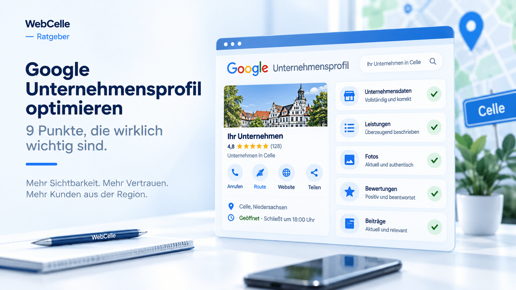 Illustration zur Optimierung eines Google Unternehmensprofils für lokale Sichtbarkeit